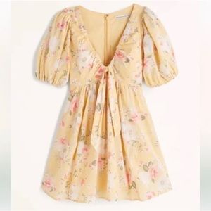 Abercrombie & Fitch Size L Tall Poplin Puff Sleeve Dress Mini Yellow Floral